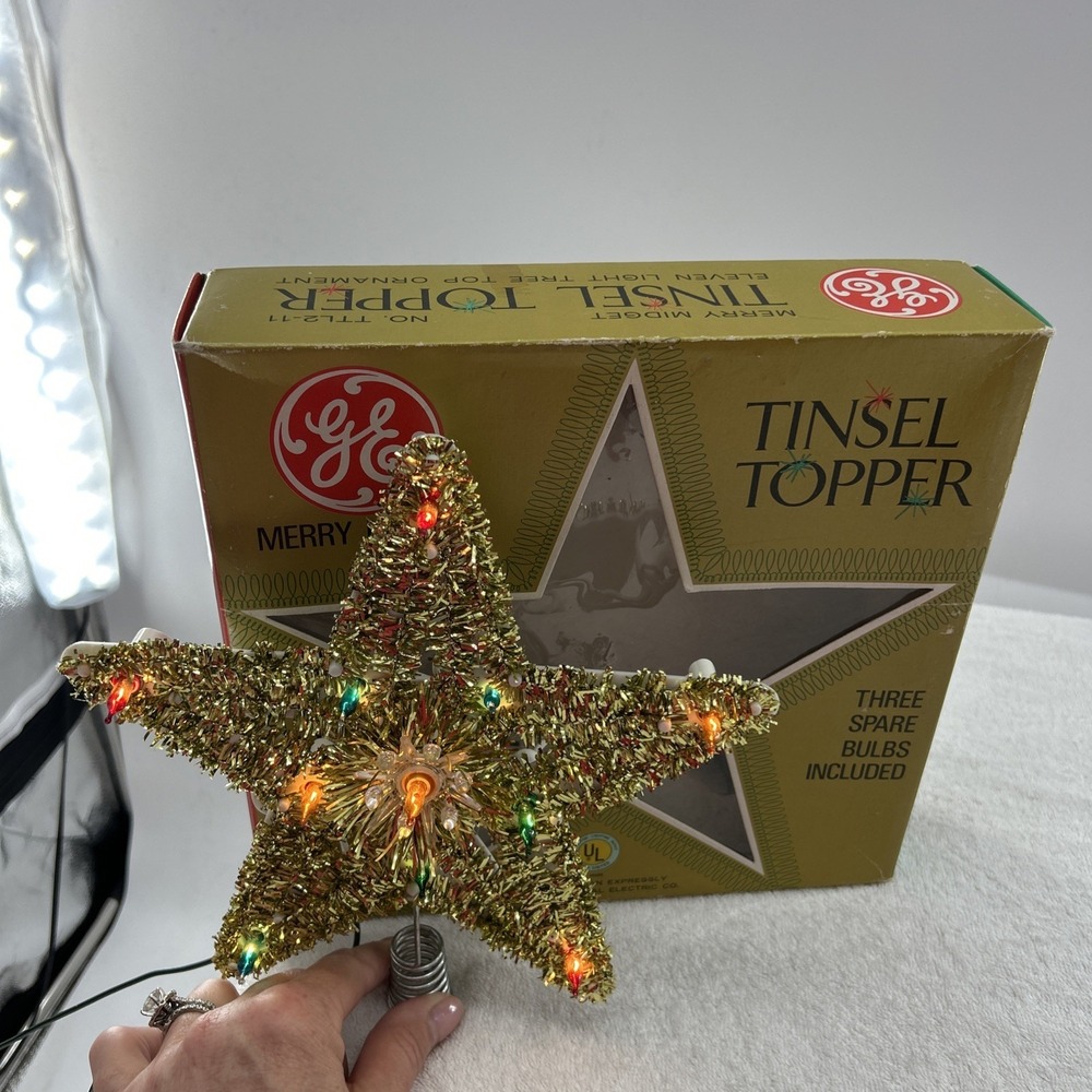 Vintage Christmas Decor Star Tree Top Light Up Topper Works Multi Lights Retro